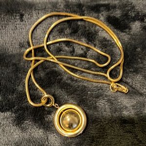 Gold tone sphere pedant/Fancy jewelry/Antique gold tone long Sphere necklace